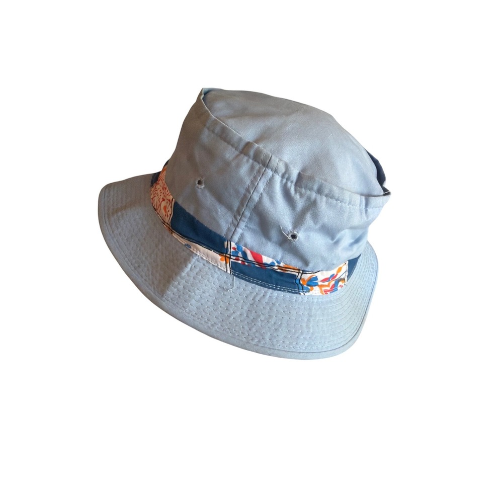 JA Bucket Hat Blue Roll-Up Hat Vintage Graphic Trim Cotton Blend Large Korea